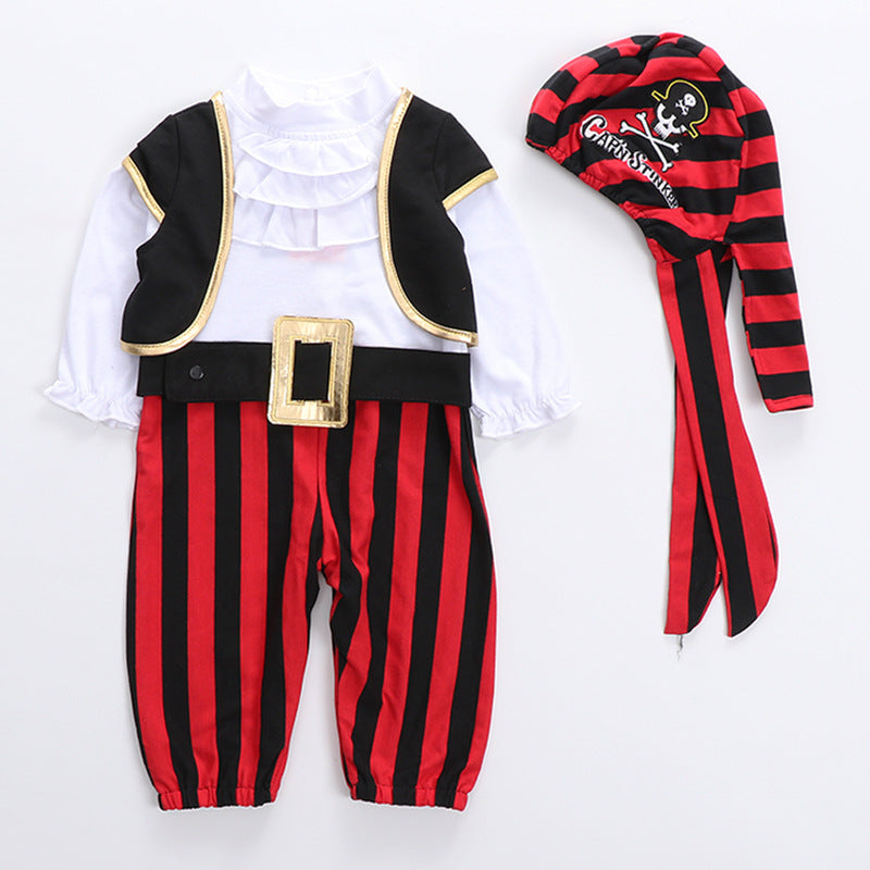 Cosplay Red Knight Pirate Captain Suit kids baby Jumpsuits Romper Halloween Costume