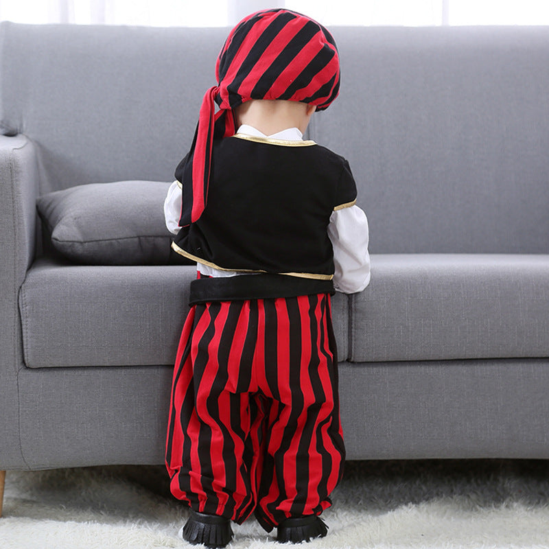 Cosplay Red Knight Pirate Captain Suit kids baby Jumpsuits Romper Halloween Costume