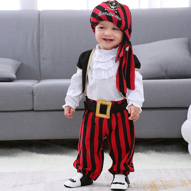 Cosplay Red Knight Pirate Captain Suit kids baby Jumpsuits Romper Halloween Costume